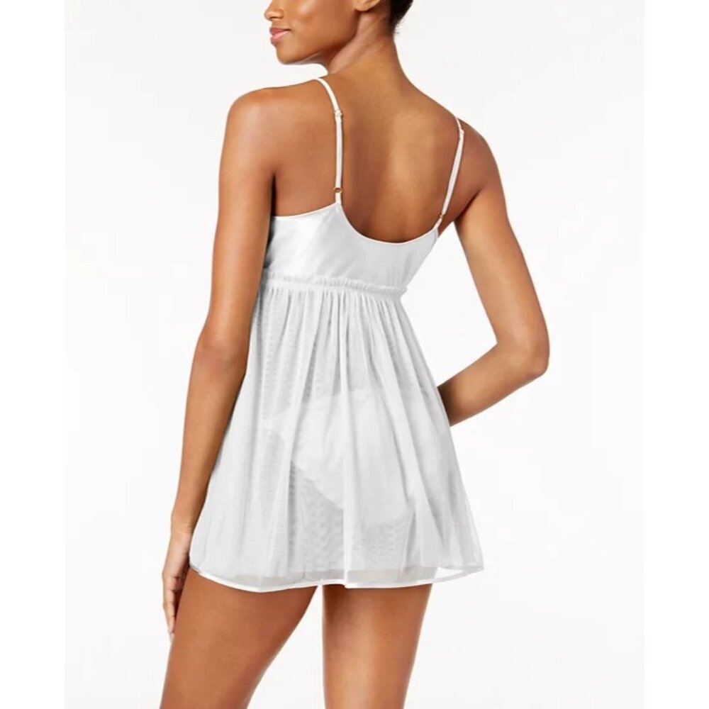 FLORA NIKROOZ Bellflower White Floral Lace & Sheer Babydoll Lingerie Gown Sz L - Picture 5 of 8